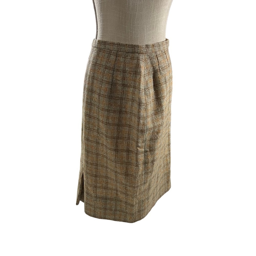 Vintage Pendleton USA Made Women Cream Plaid 100% Wool Tweed Midi Skirt Sz 14